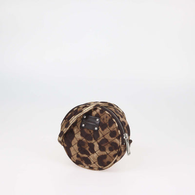 Dolce & Gabbana Brown Quilted Leopard Print Fabric Round Crossbody Bag