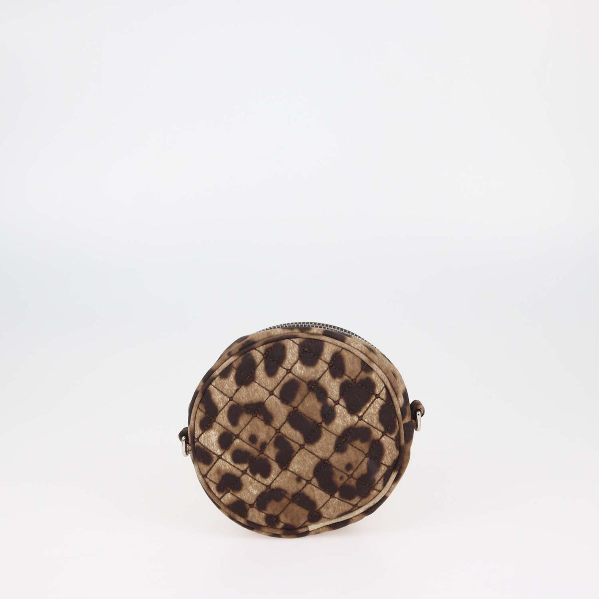 Dolce & Gabbana Brown Quilted Leopard Print Fabric Round Crossbody Bag
