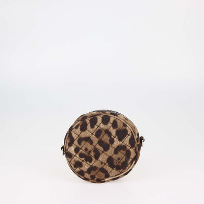 Dolce & Gabbana Brown Quilted Leopard Print Fabric Round Crossbody Bag