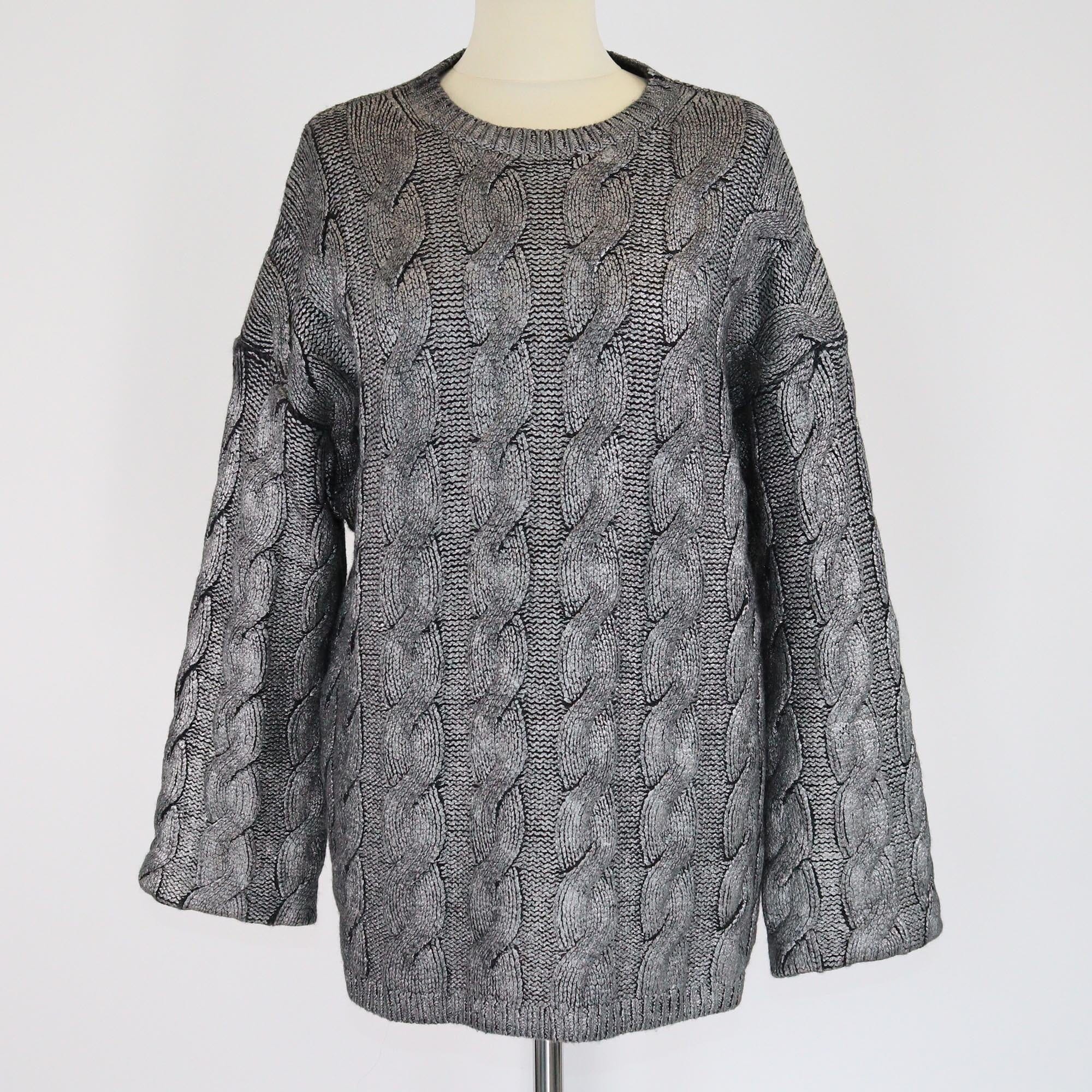Toteme Metallic Grey Cable Knit Sweater Womens Toteme 