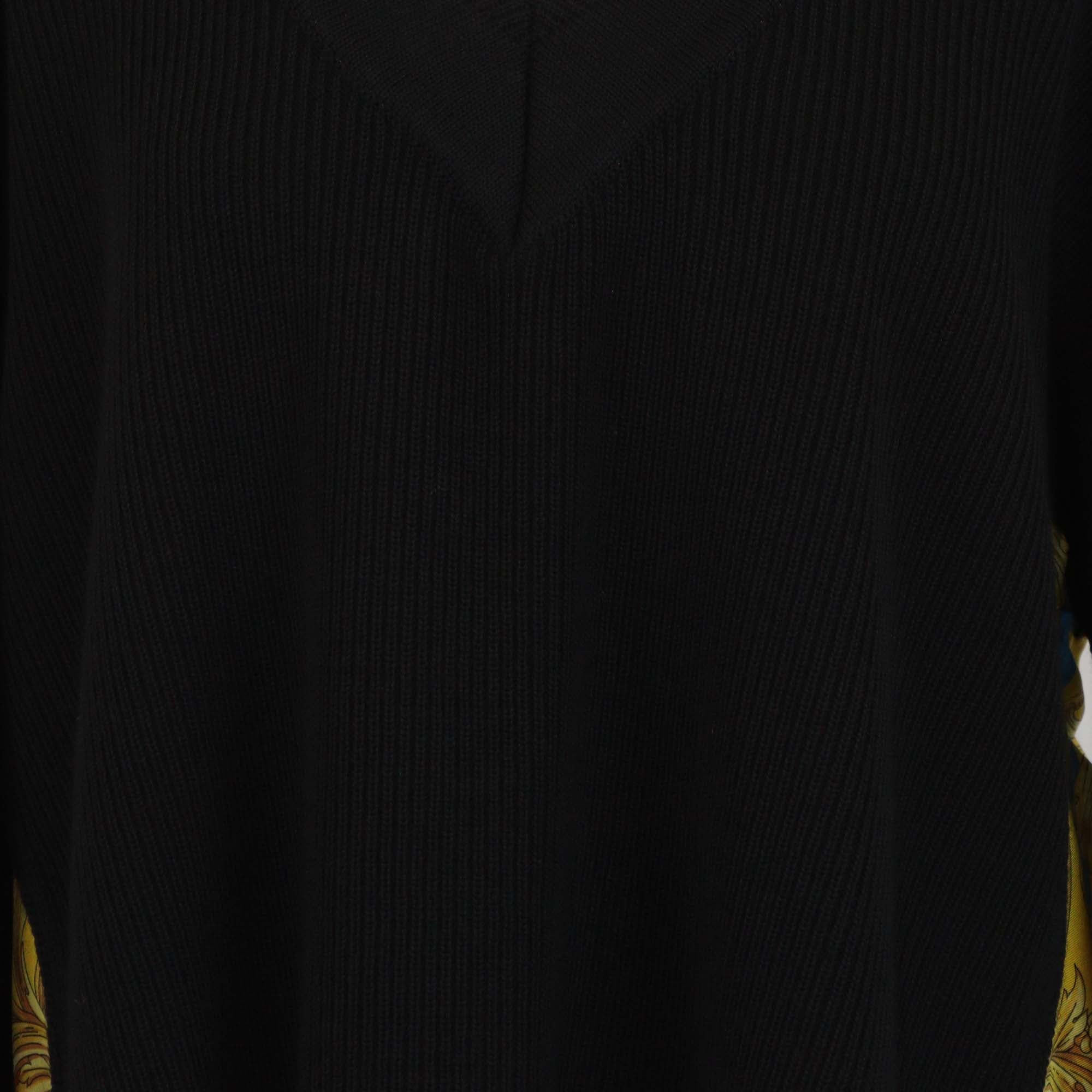 Versace Black/Multicolor Wool & Silk Goddess Foulard V Neck Jumper