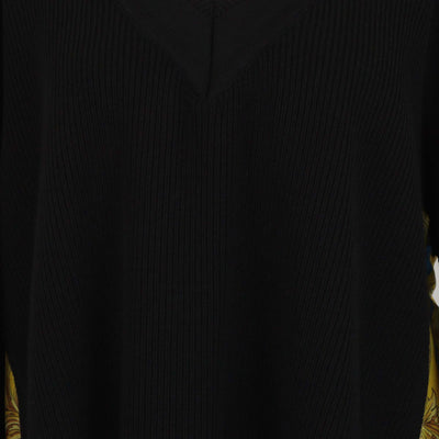 Versace Black/Multicolor Wool & Silk Goddess Foulard V Neck Jumper