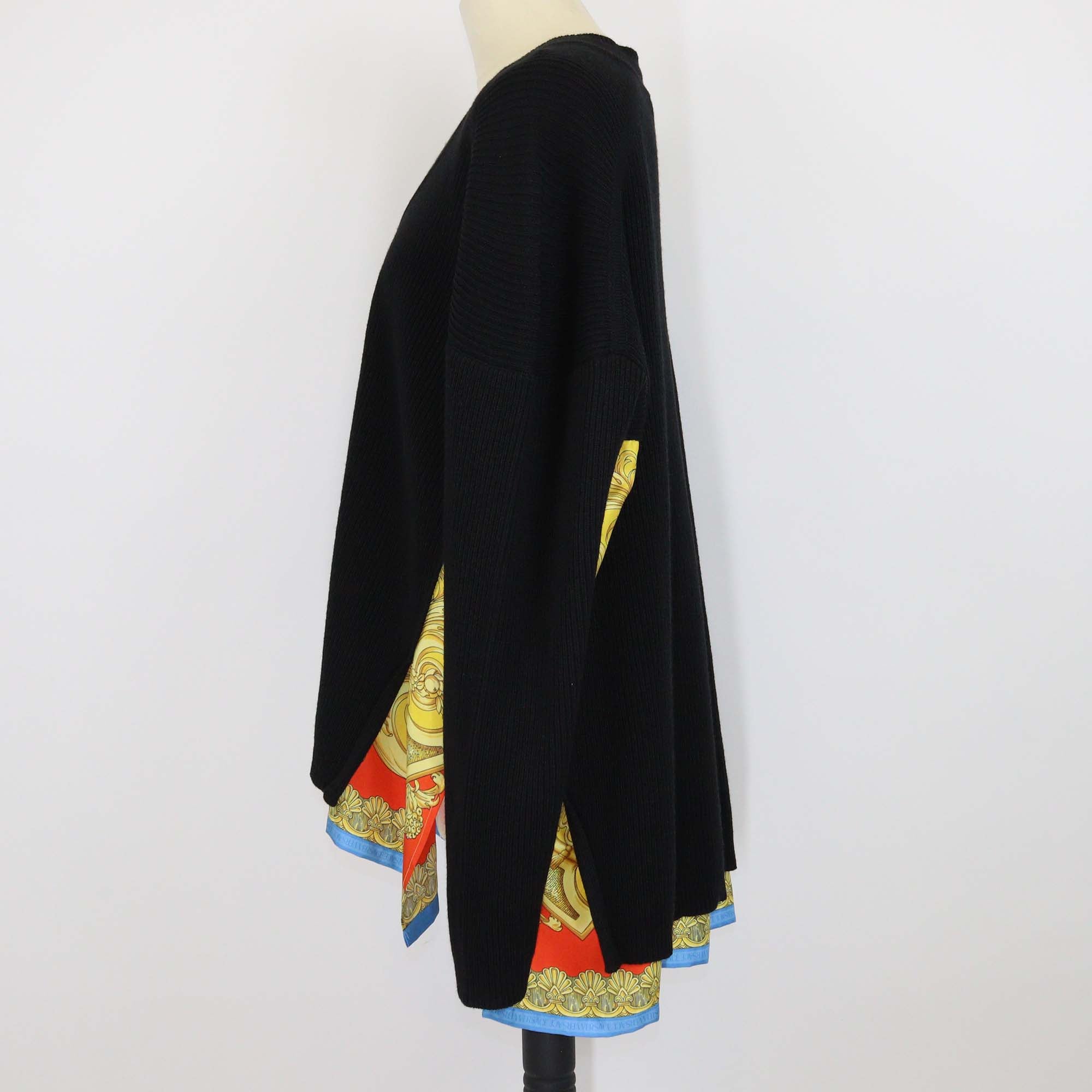Versace Black/Multicolor Wool & Silk Goddess Foulard V Neck Jumper