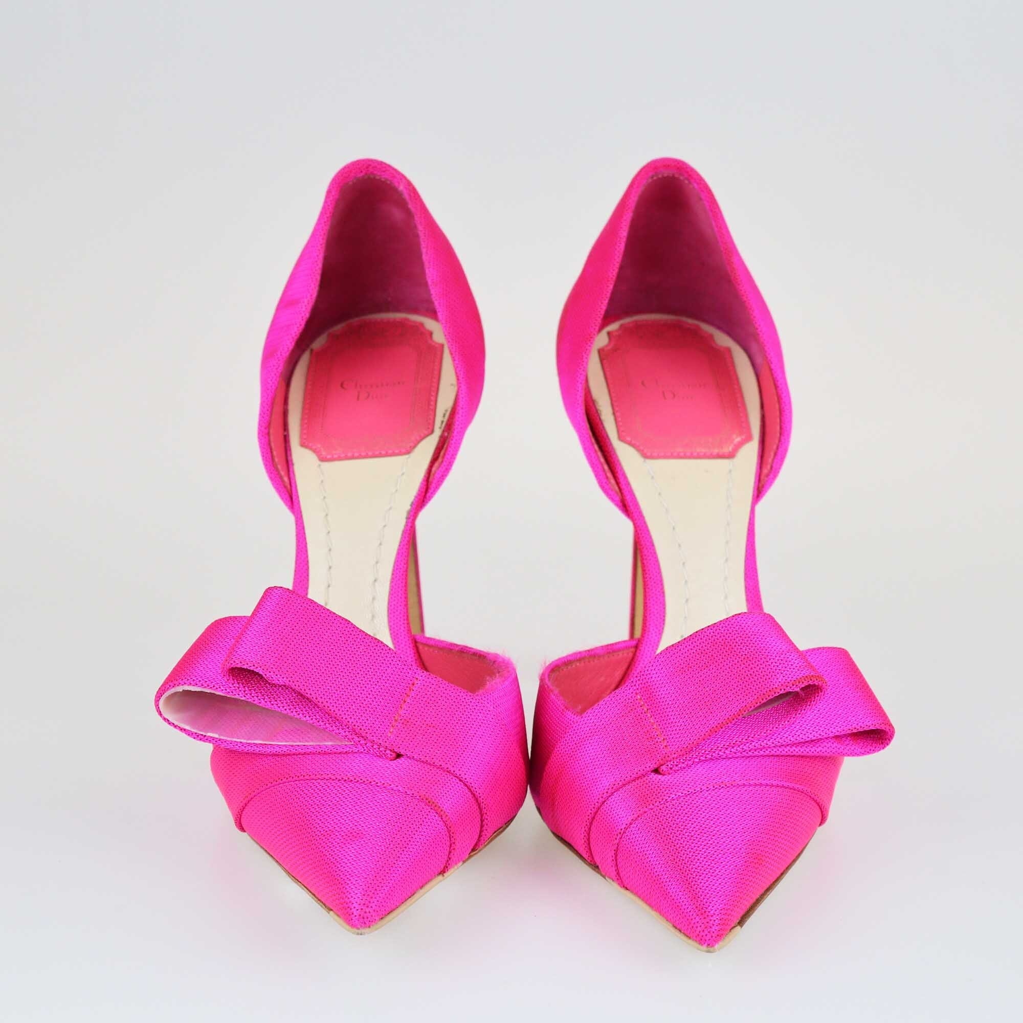 Dior Neon Pink D'Orsay Bow Pumps Shoes Christian Dior 