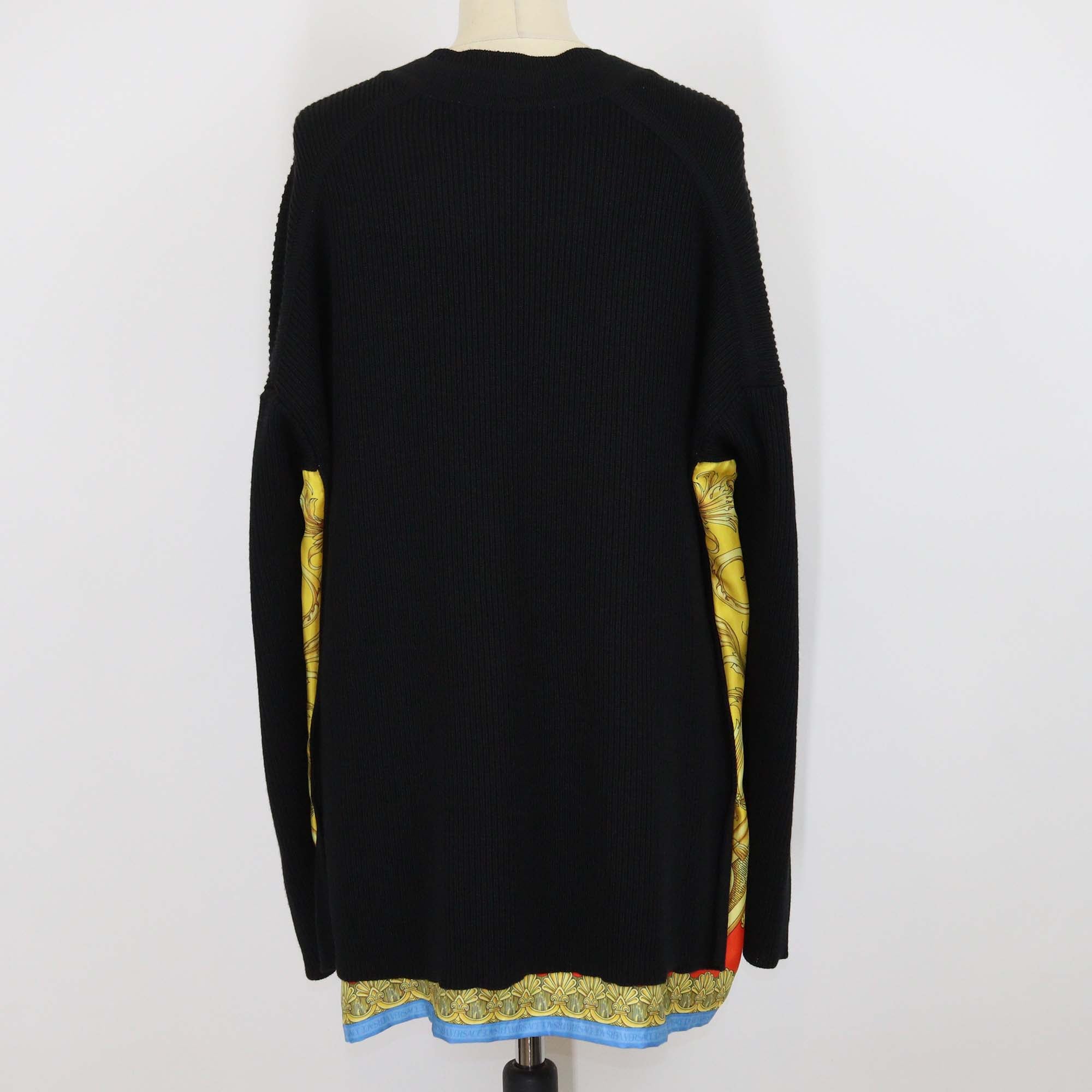 Versace Black/Multicolor Wool & Silk Goddess Foulard V Neck Jumper