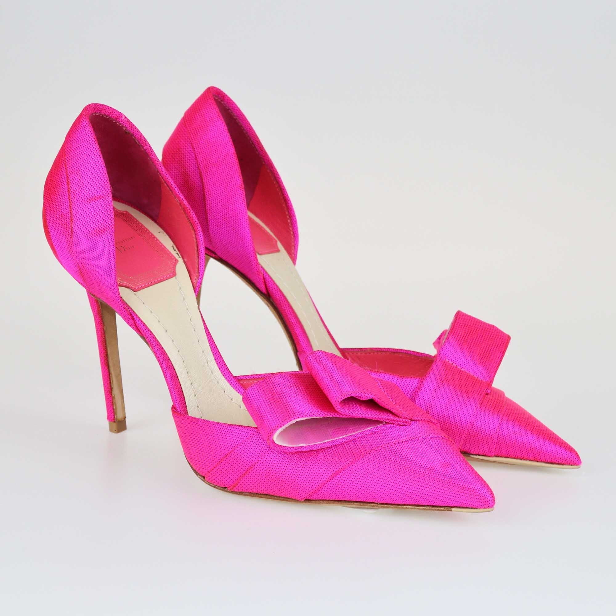 Dior Neon Pink D'Orsay Bow Pumps Shoes Christian Dior 