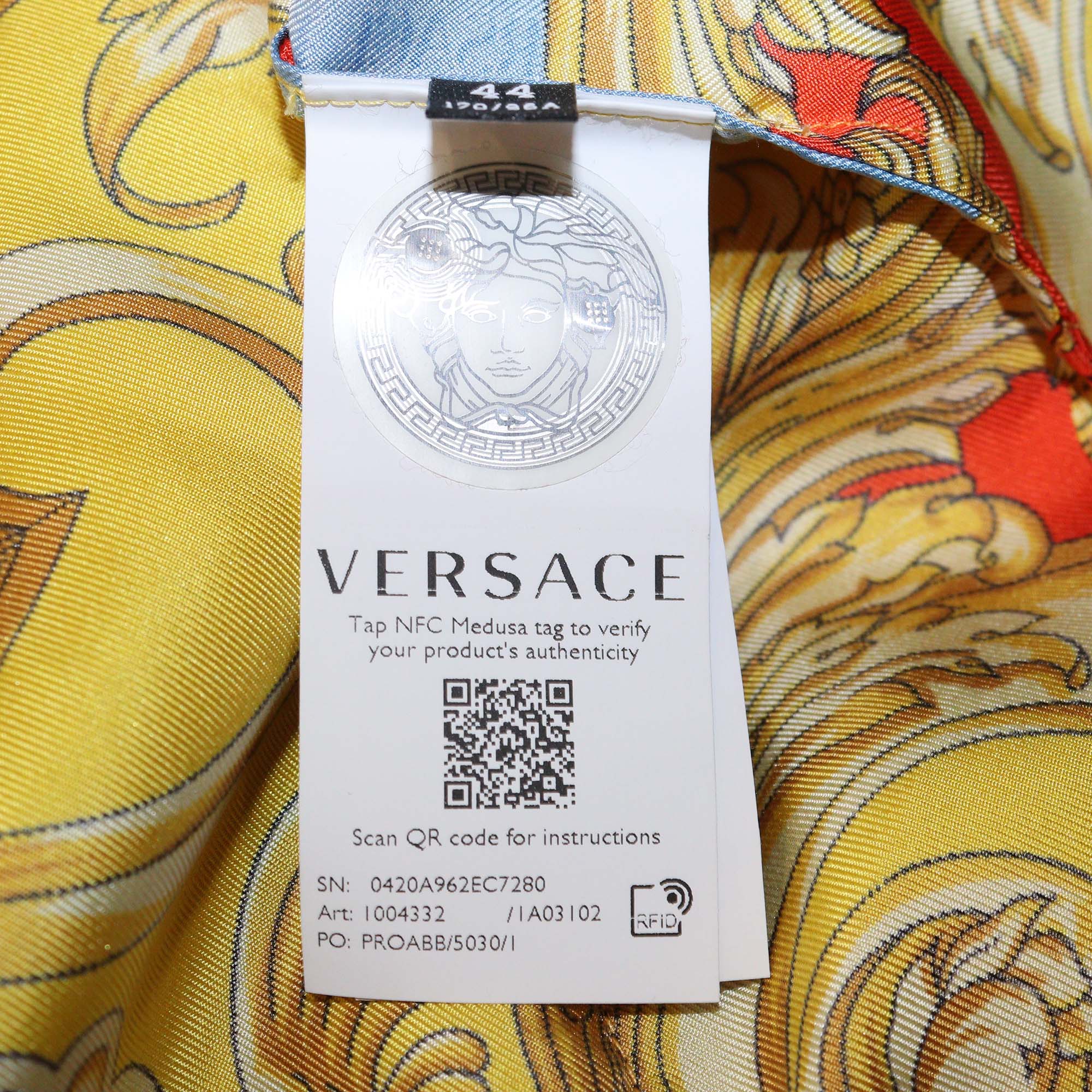 Versace Black/Multicolor Wool & Silk Goddess Foulard V Neck Jumper