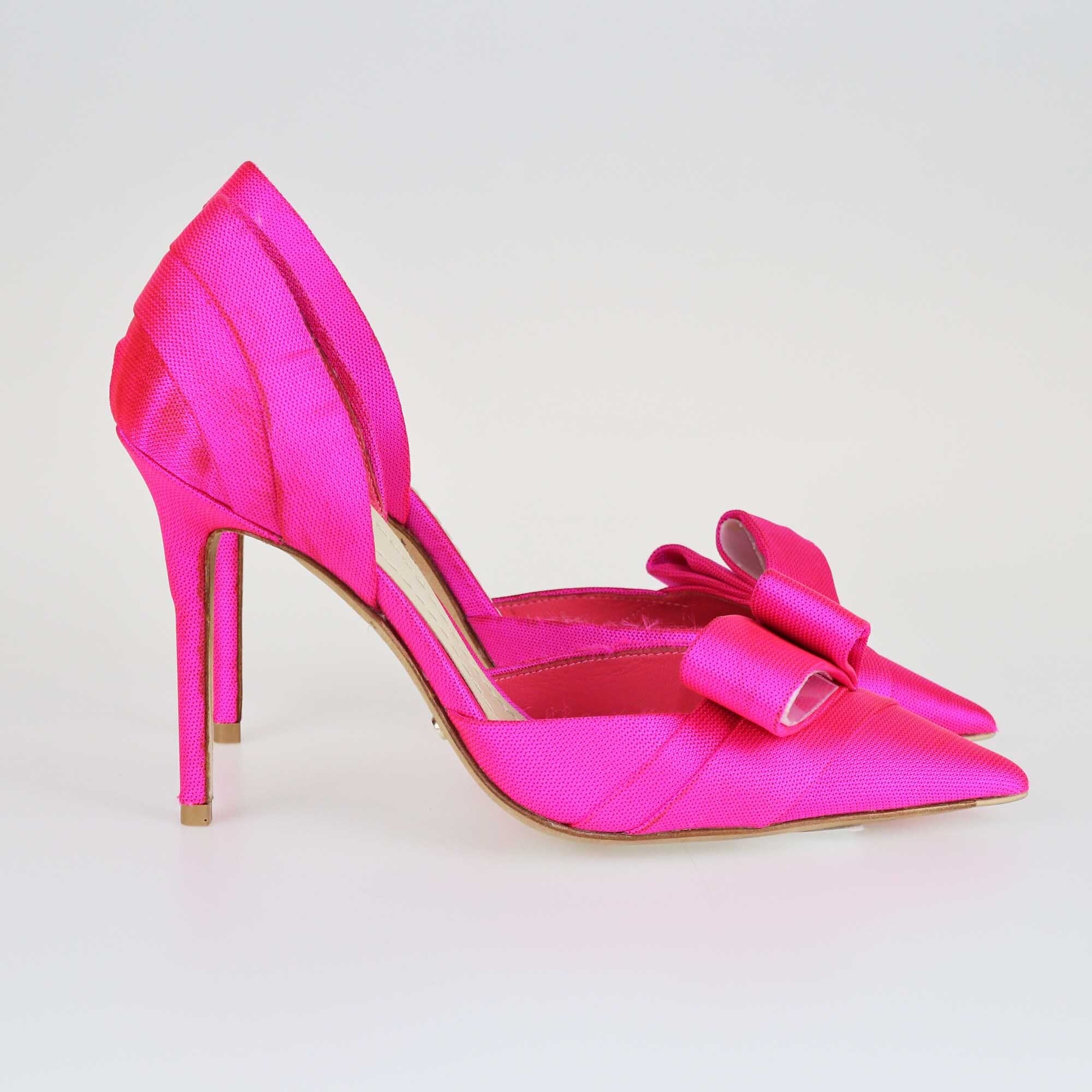 Dior Neon Pink D'Orsay Bow Pumps Shoes Christian Dior 