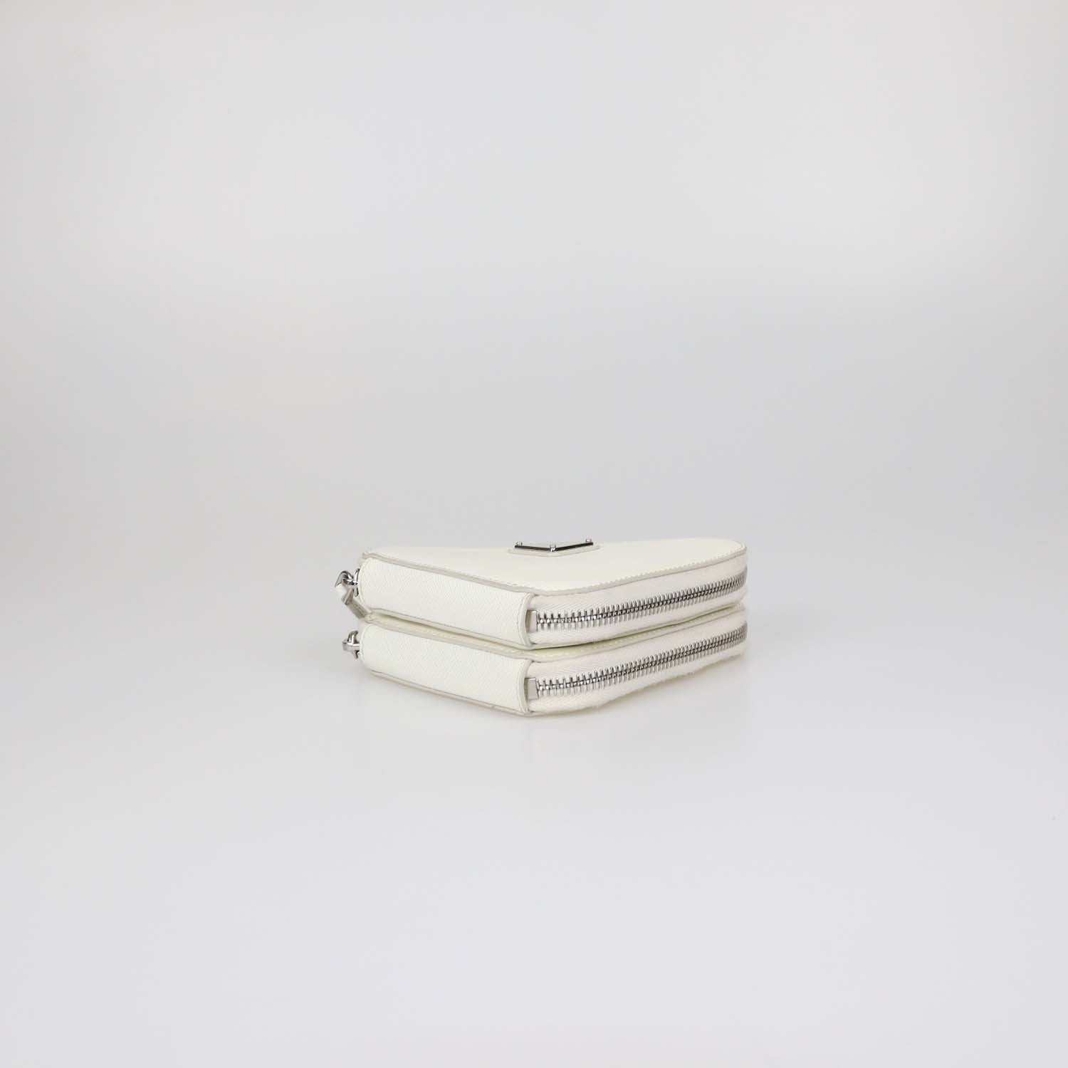 Prada White Saffiano Leather Mini Double Triangle Crossbody Bag