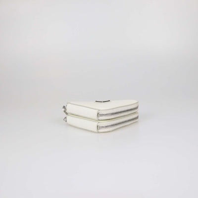 Prada White Saffiano Leather Mini Double Triangle Crossbody Bag