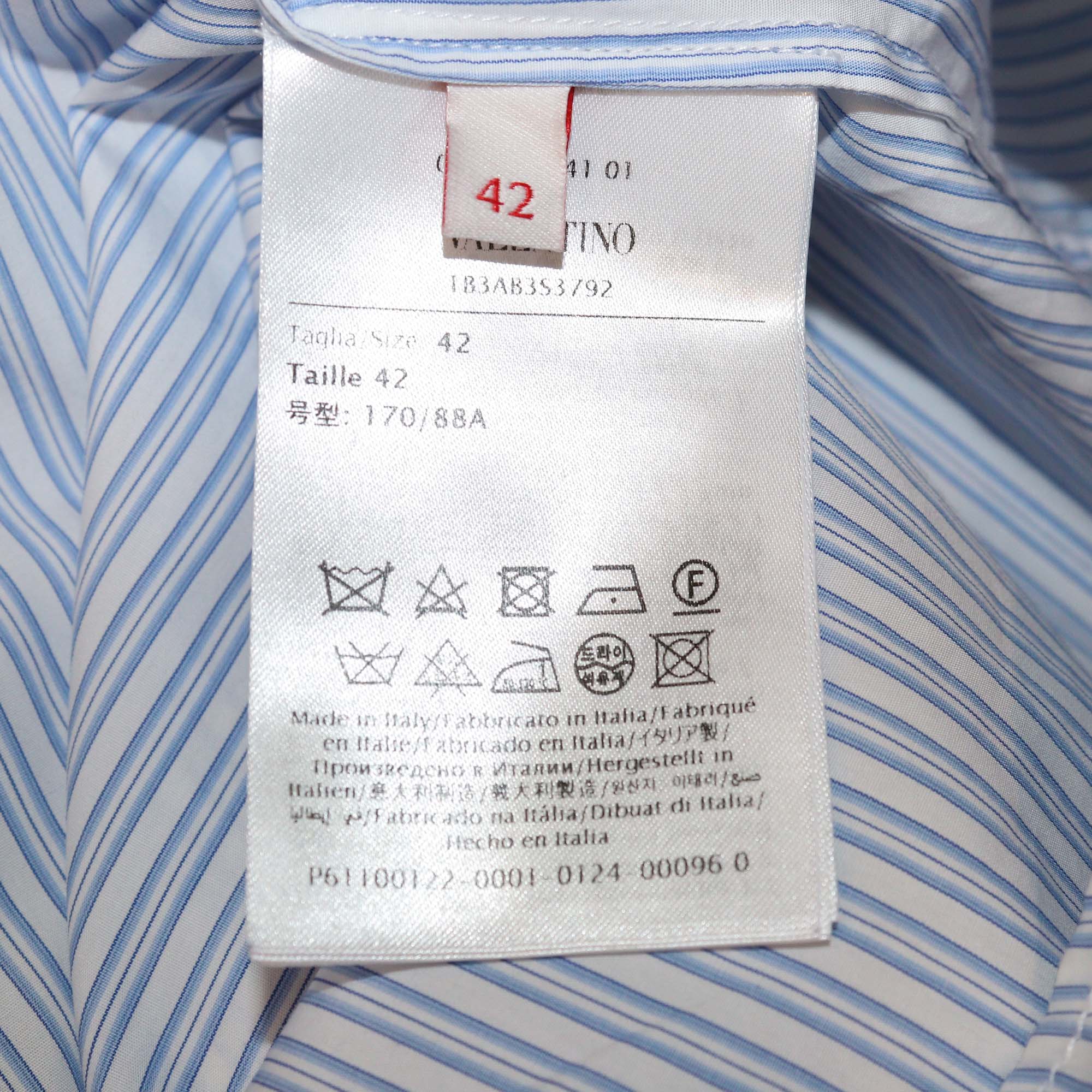 Valentino Blue/White Cotton Striped Lace & Sequins Detail Long Sleeve Shirt