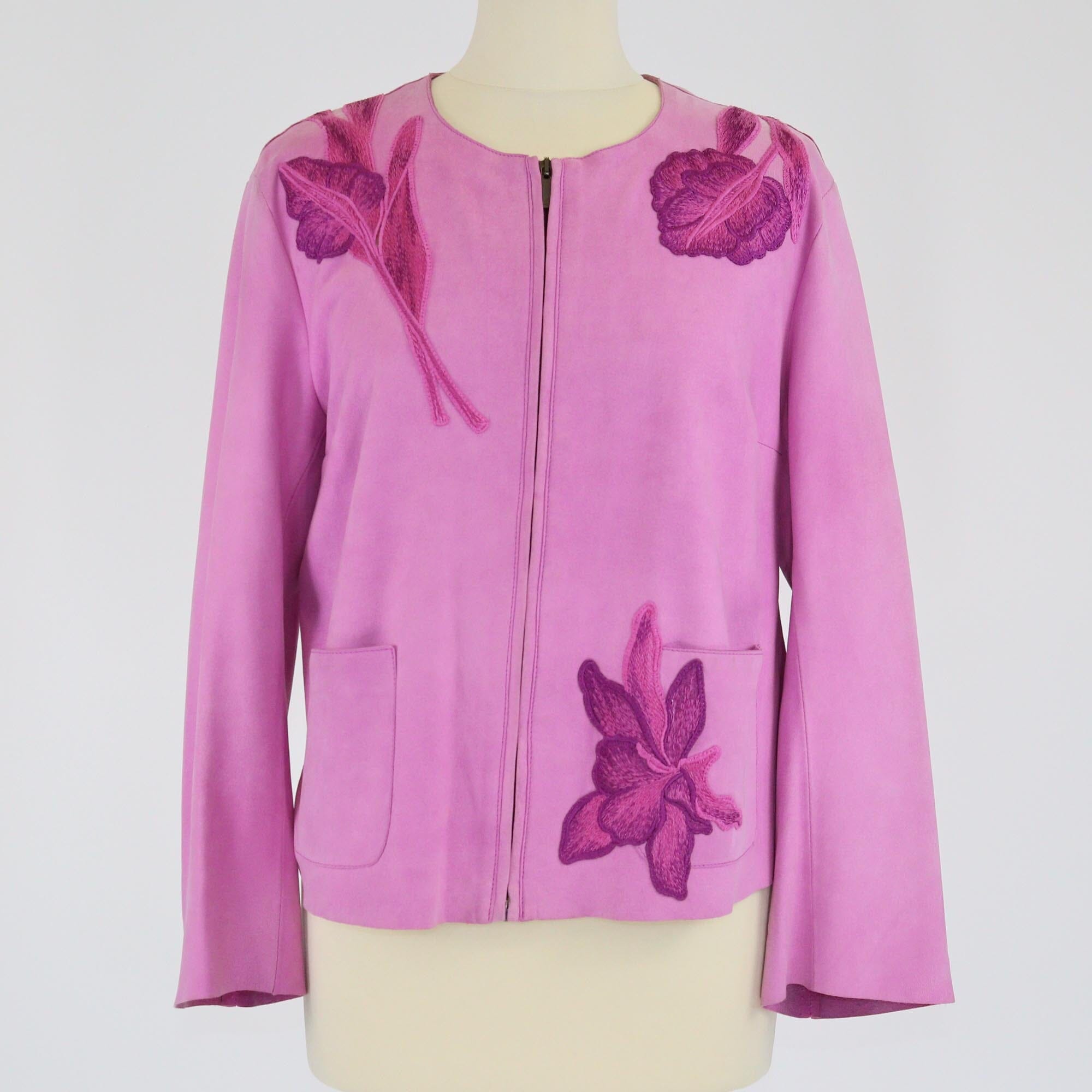 Bluemarine Lavender Flower Embroidered Zip Front Jacket Womens Blumarine 