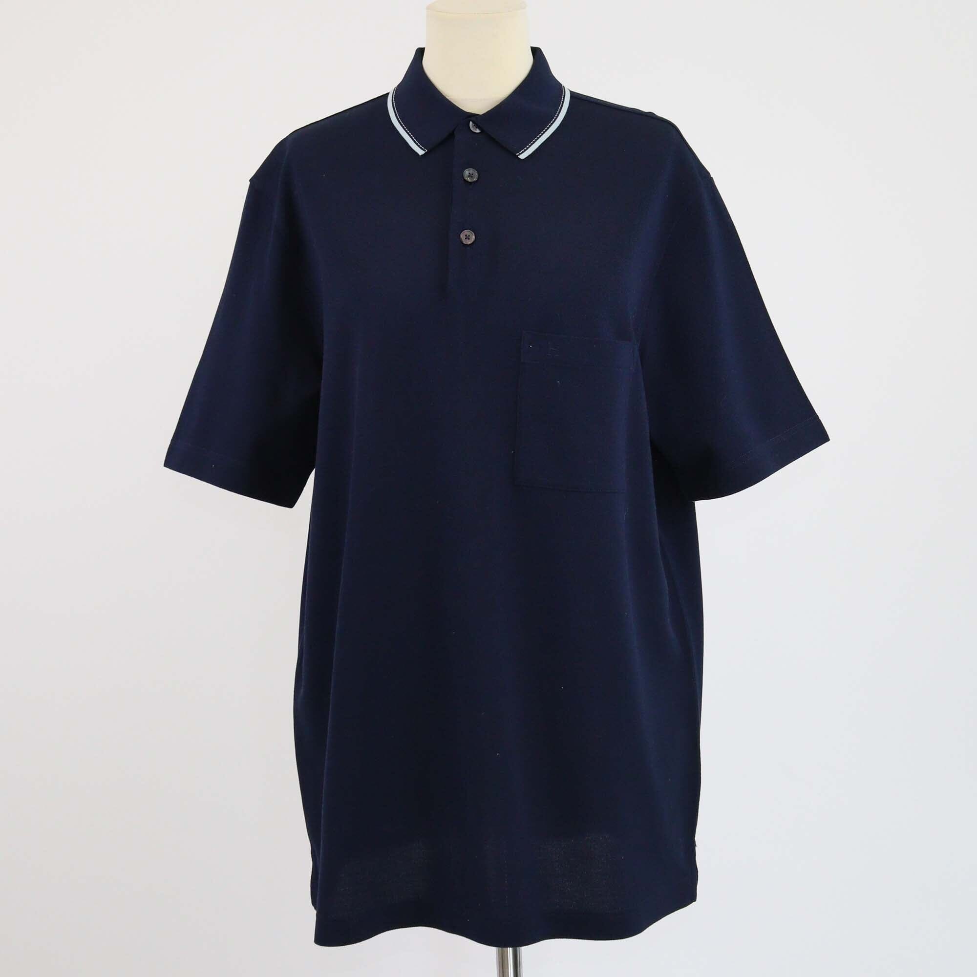 Hermes Navy Blue Pique Pocket Polo Shirt Mens Hermes 