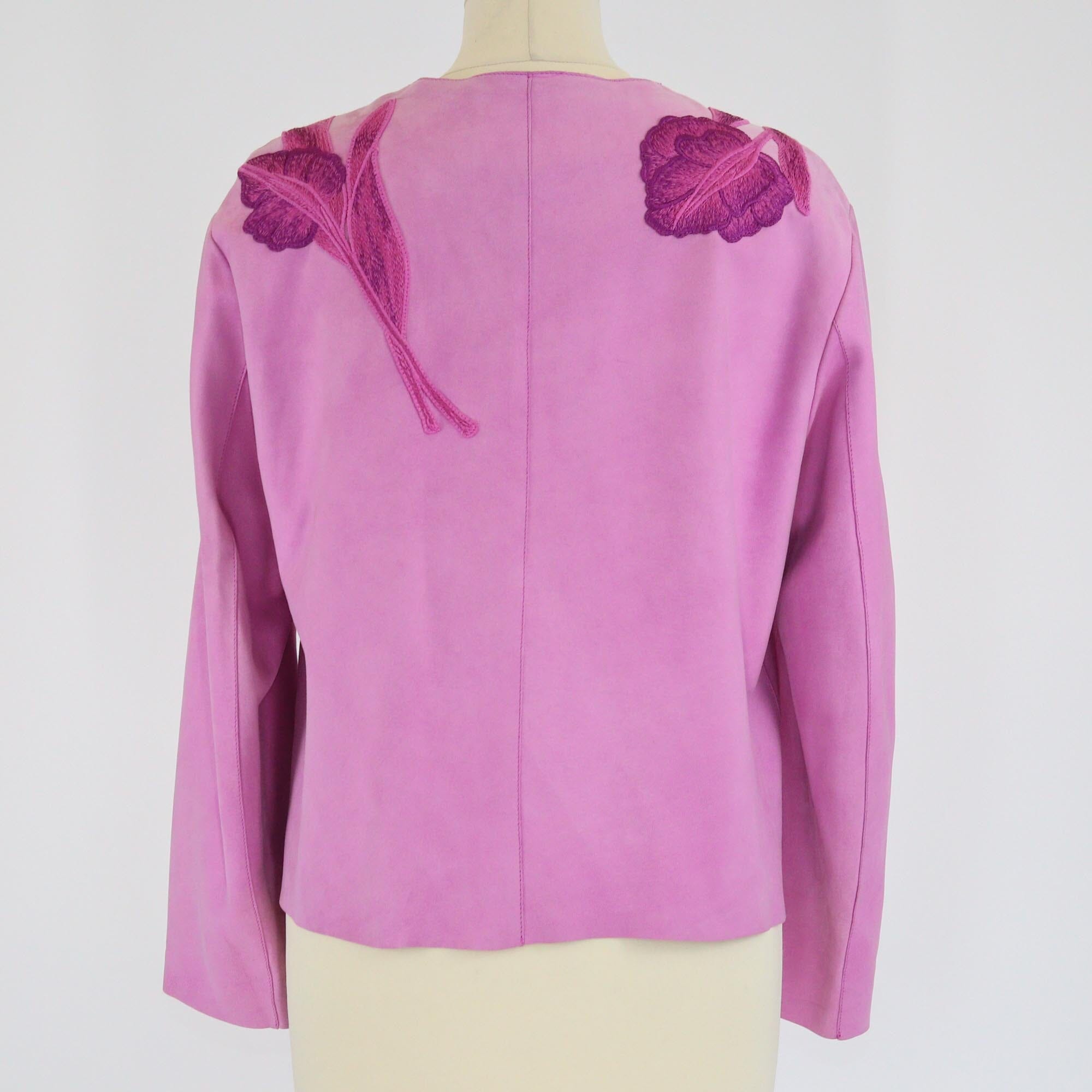 Bluemarine Lavender Flower Embroidered Zip Front Jacket Womens Blumarine 