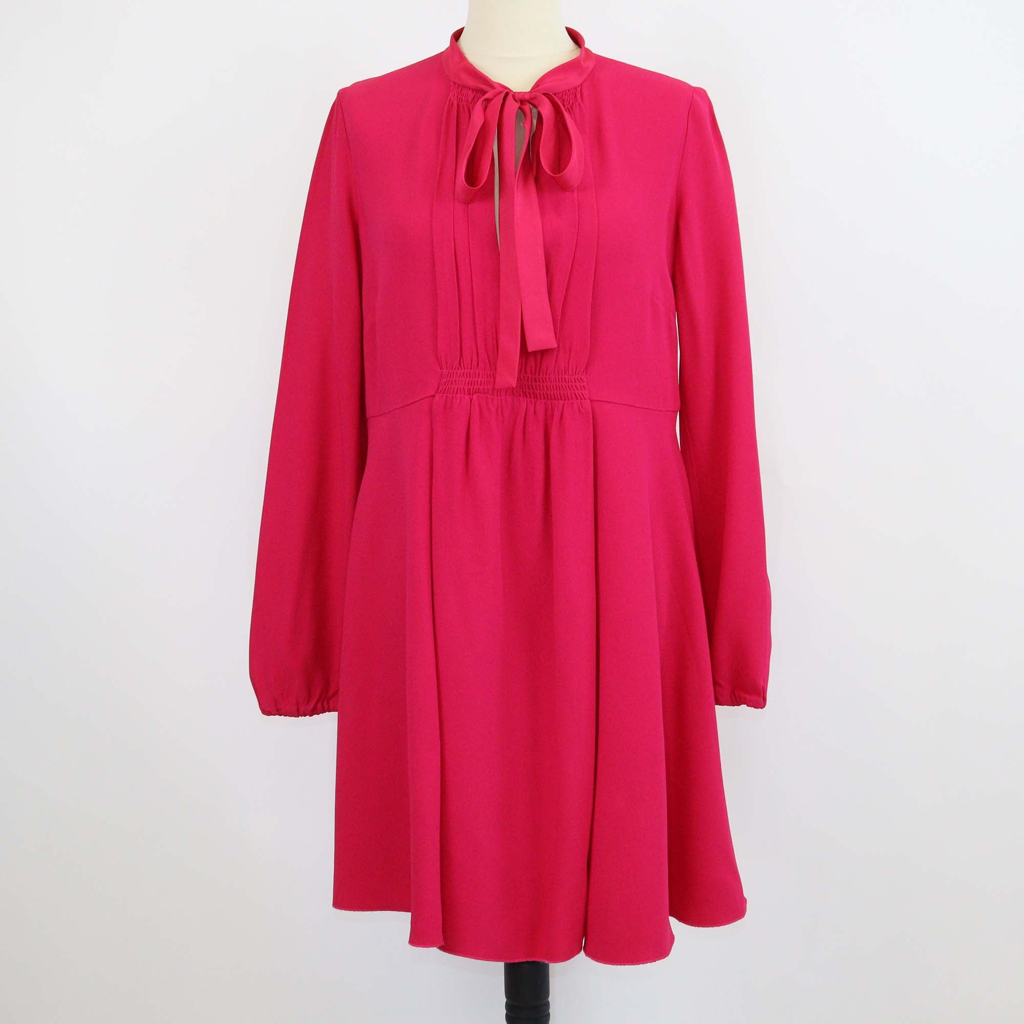 RED Valentino Fuchsia Jersey Tie Front Pleated V Neck Midi Dress