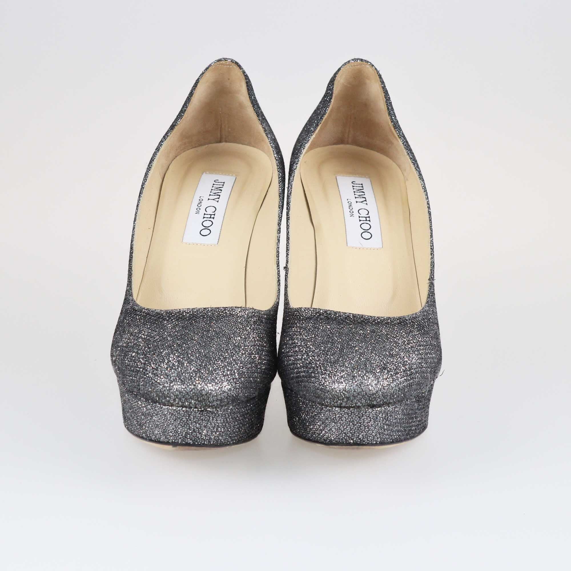 Jimmy Choo Dark Grey Glitter Eros Platform Pumps Shoes Jimmy Choo 