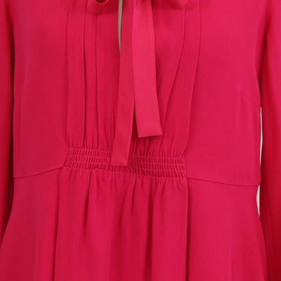 RED Valentino Fuchsia Jersey Tie Front Pleated V Neck Midi Dress