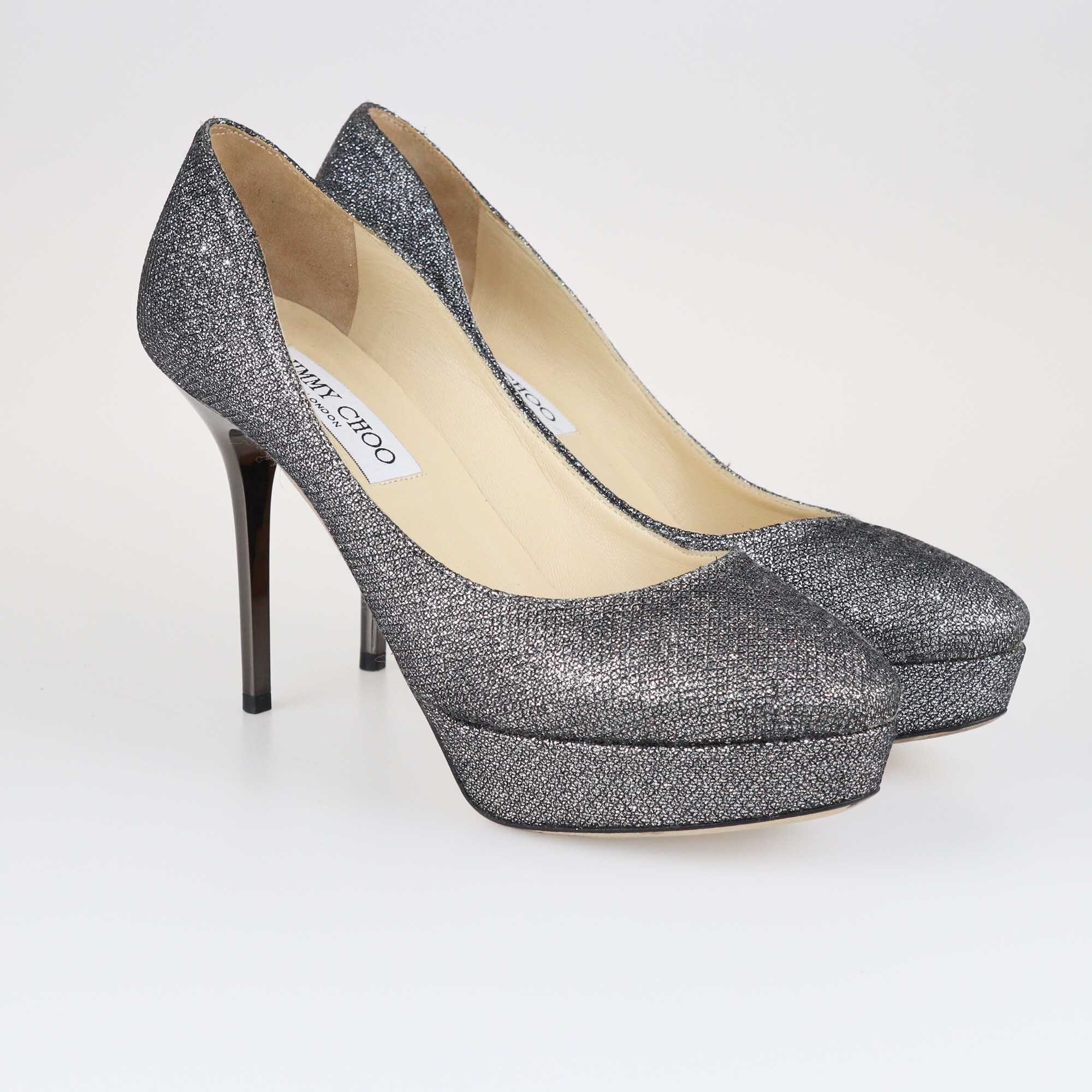 Jimmy Choo Dark Grey Glitter Eros Platform Pumps Shoes Jimmy Choo 