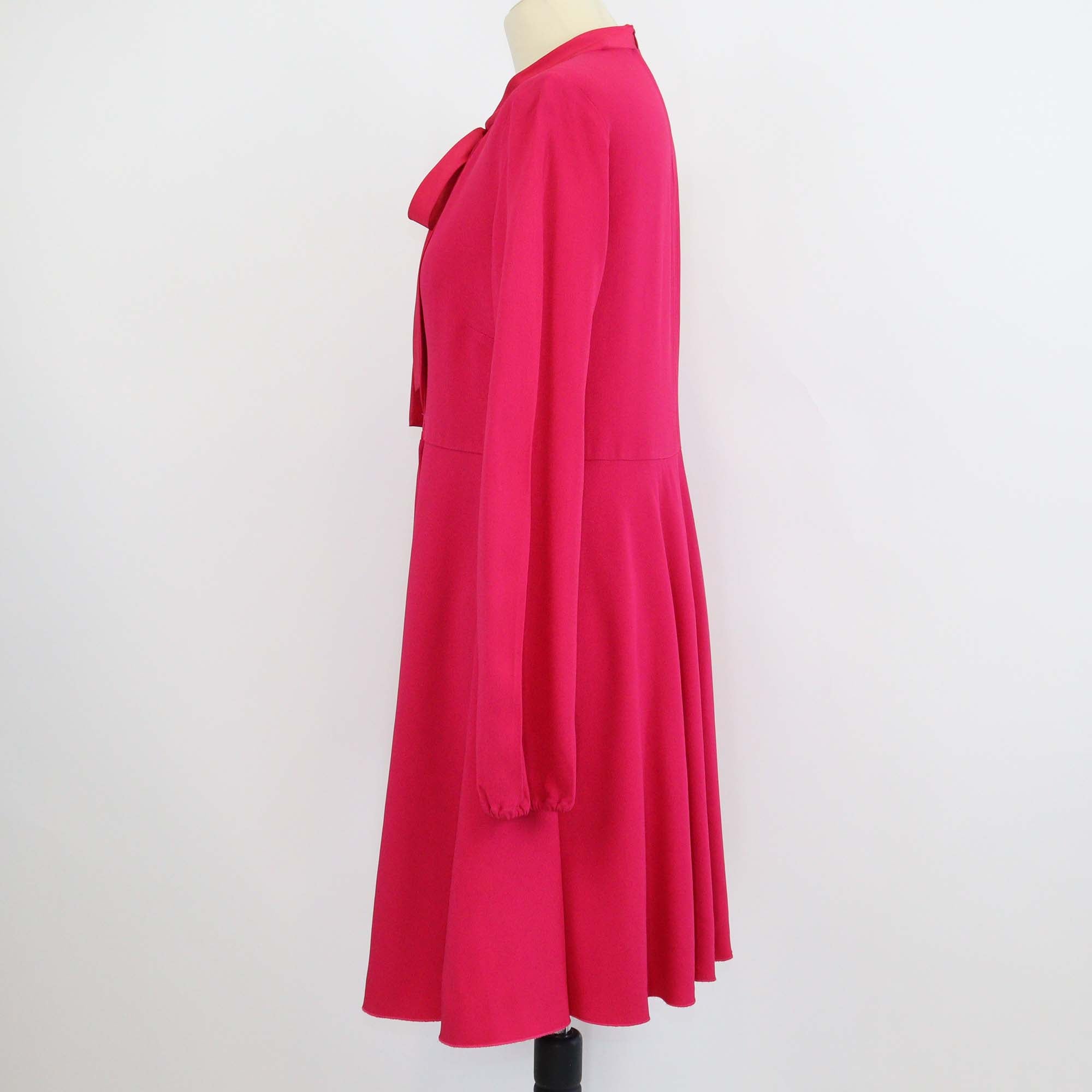RED Valentino Fuchsia Jersey Tie Front Pleated V Neck Midi Dress