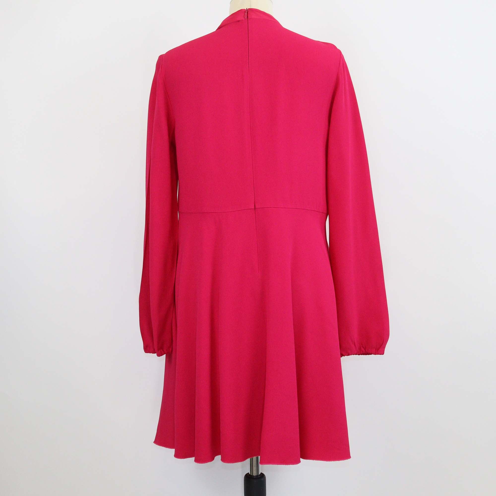 RED Valentino Fuchsia Jersey Tie Front Pleated V Neck Midi Dress