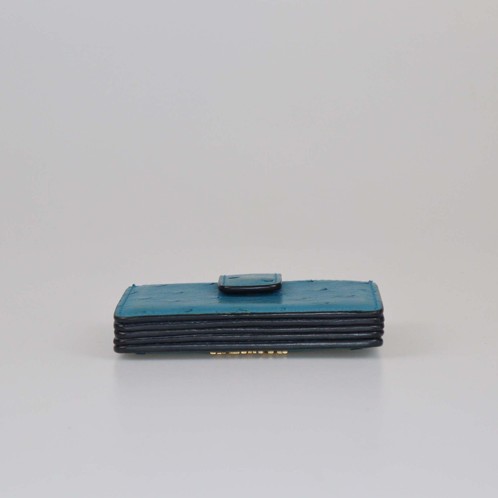 Prada Blue Ostrich Gusset Card Holder Womens Prada 