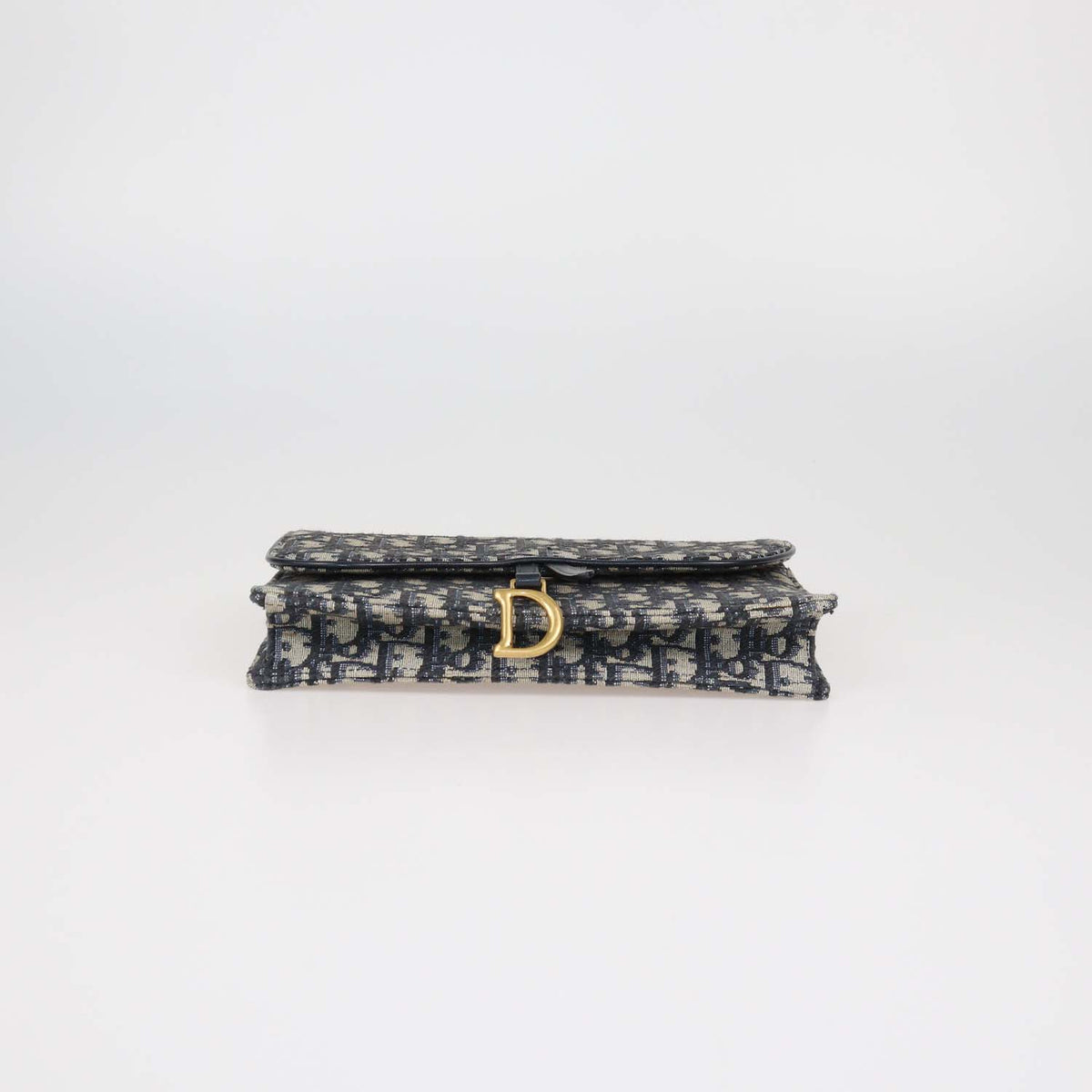 Christian Dior Navy Blue Oblique Canvas Saddle Chain Pouch