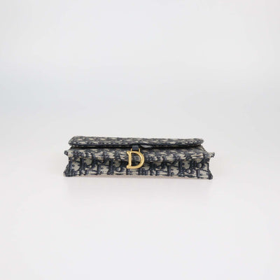 Christian Dior Navy Blue Oblique Canvas Saddle Chain Pouch