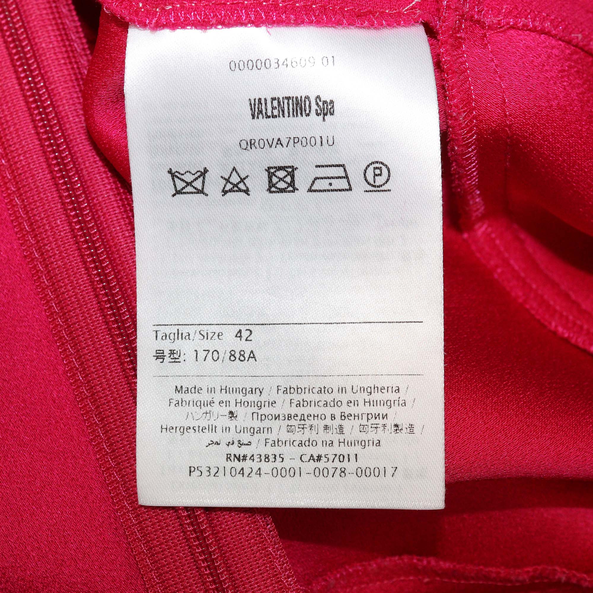 RED Valentino Fuchsia Jersey Tie Front Pleated V Neck Midi Dress