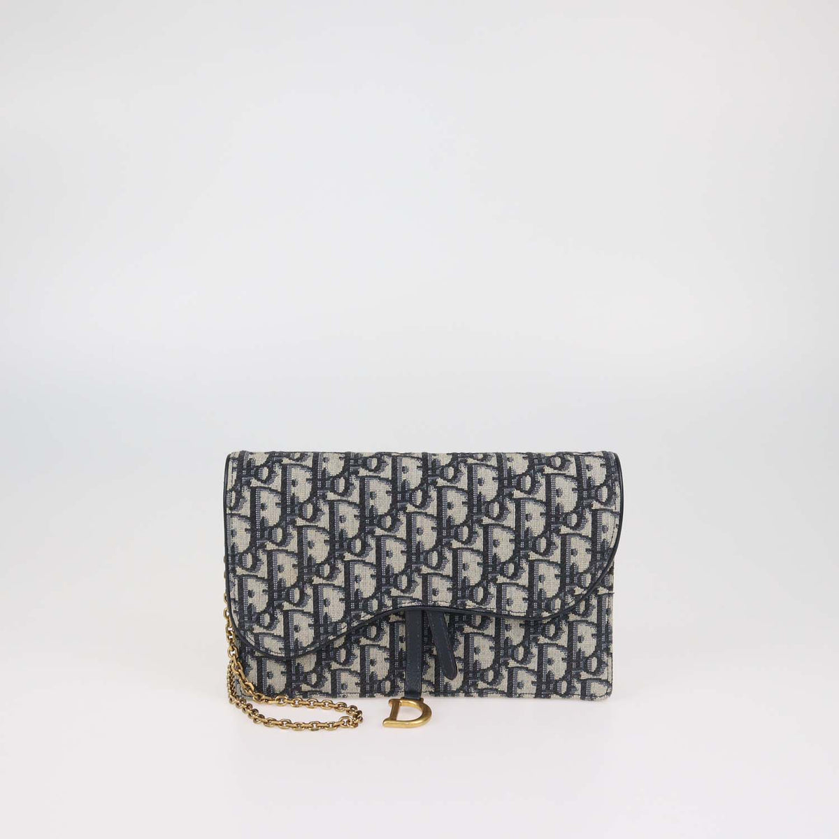 Christian Dior Navy Blue Oblique Canvas Saddle Chain Pouch