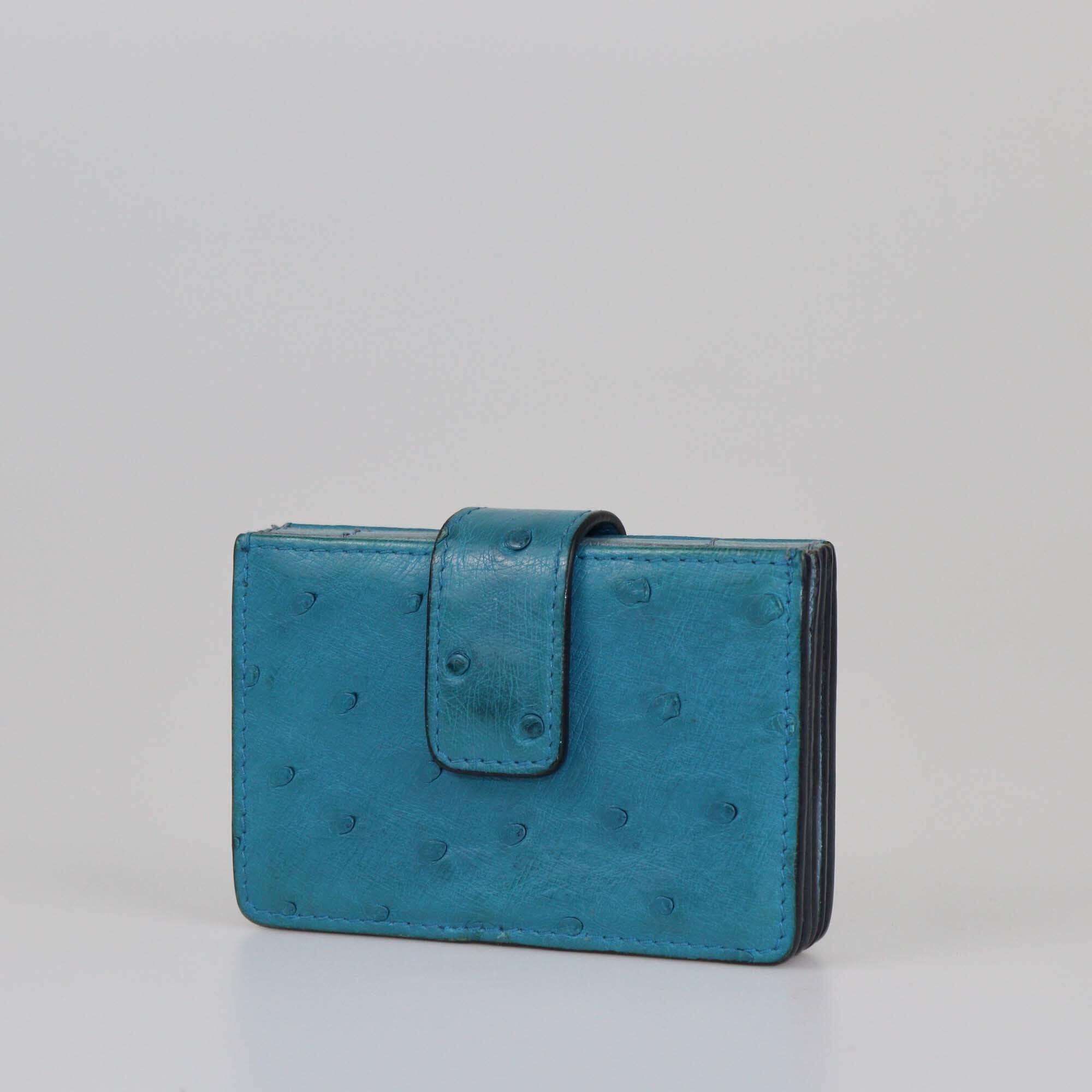 Prada Blue Ostrich Gusset Card Holder Womens Prada 