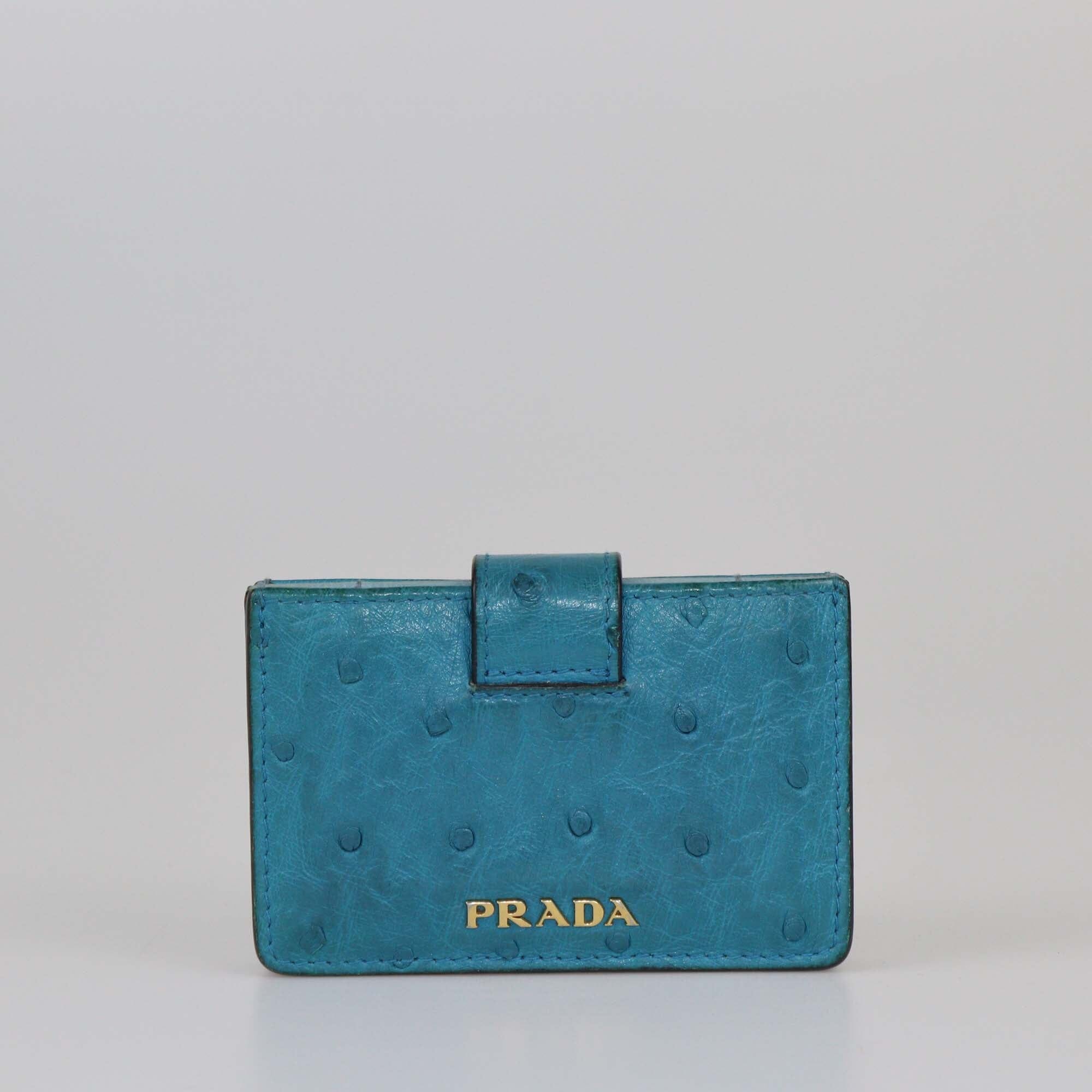 Prada Blue Ostrich Gusset Card Holder Womens Prada 