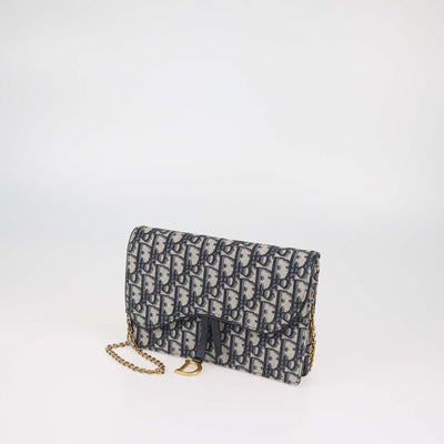 Christian Dior Navy Blue Oblique Canvas Saddle Chain Pouch