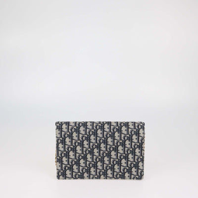 Christian Dior Navy Blue Oblique Canvas Saddle Chain Pouch