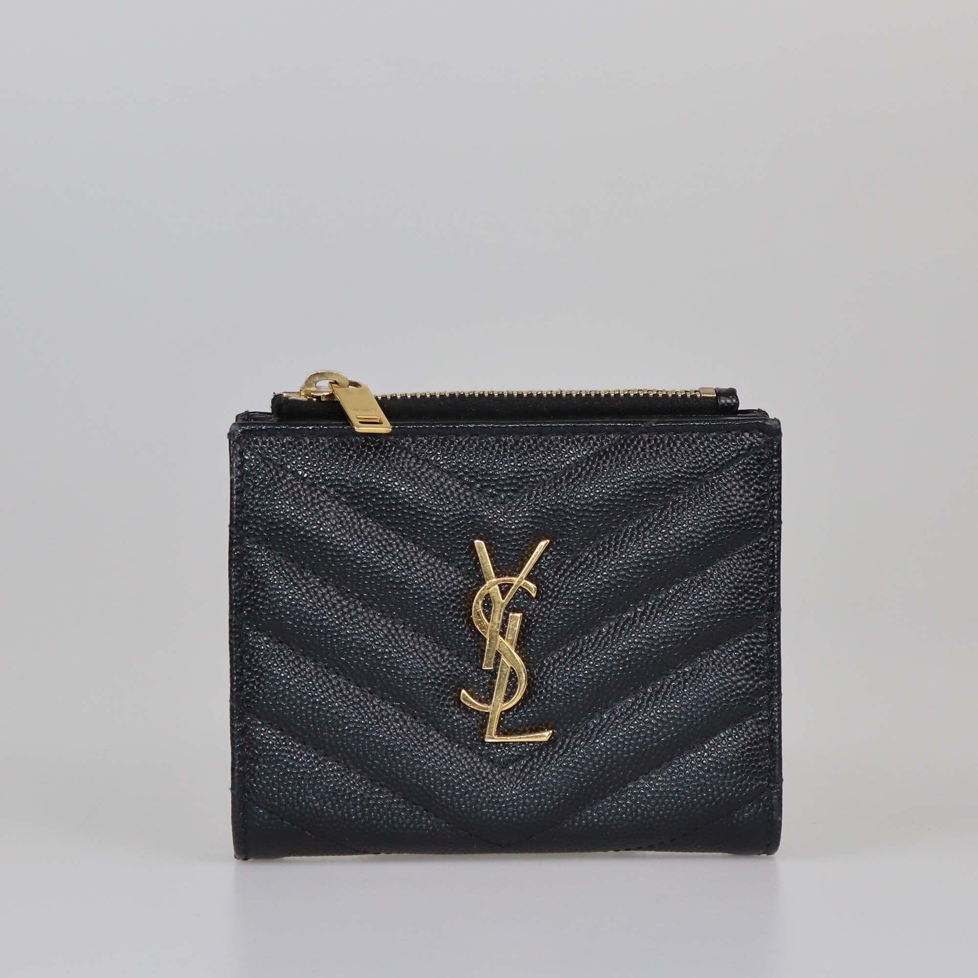 Saint Laurent Balck Matelasse Monogram Zip Bifold Wallet Womens Saint Laurent 