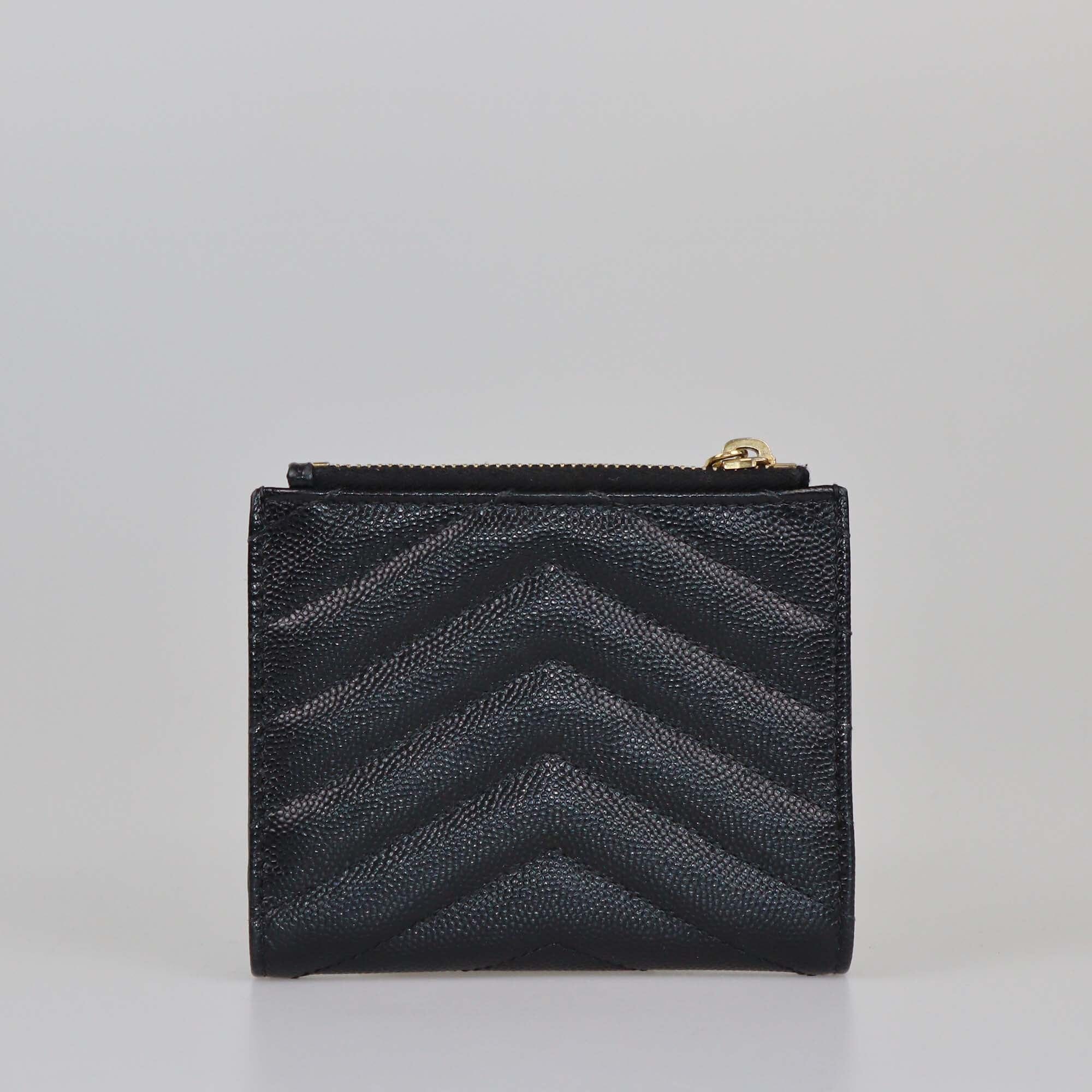 Saint Laurent Balck Matelasse Monogram Zip Bifold Wallet Womens Saint Laurent 