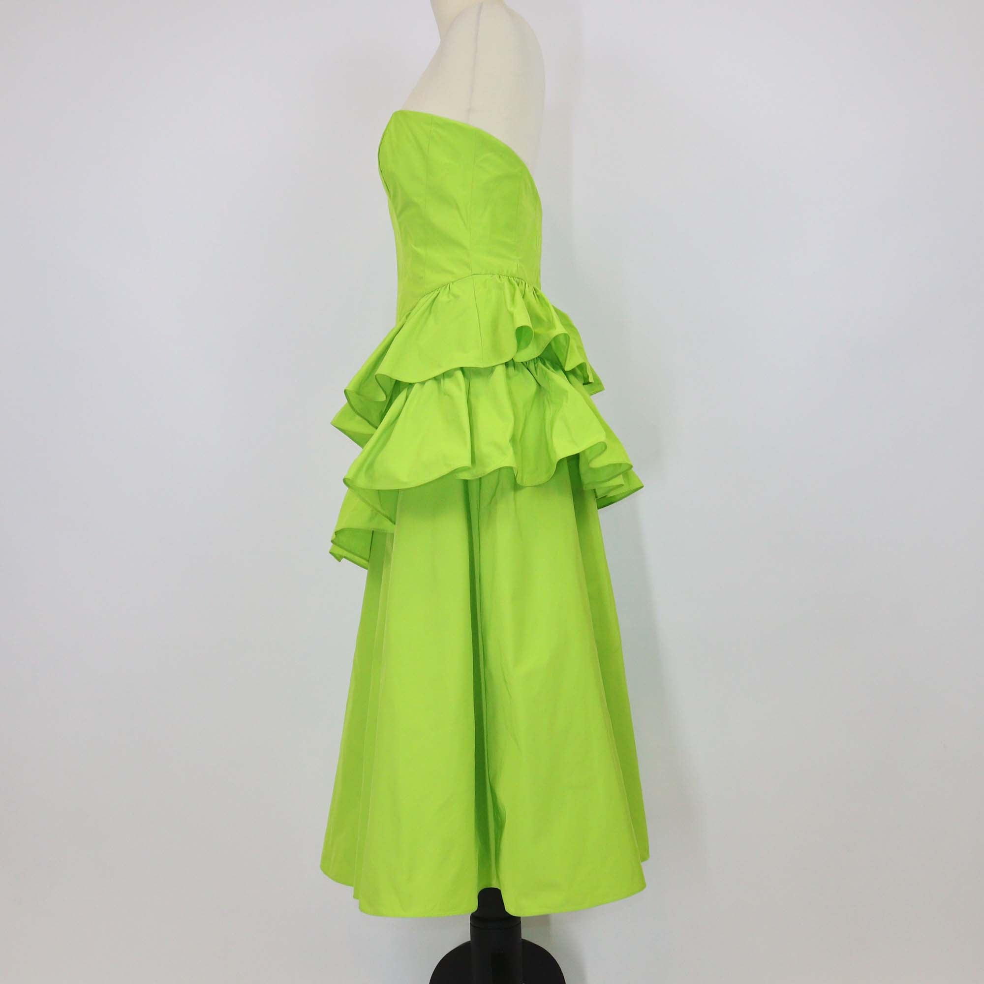 Marchesa Notte Apple Green Polyester Sweetheart Sleeveless Taffeta Midi Dress