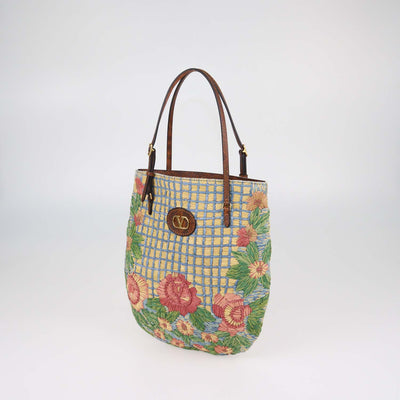 Valentino Multicolor Raffia Panier De Fleurs Tote
