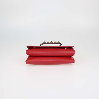 Valentino Red Leather Rockstud Va Va Voom Chain Clutch
