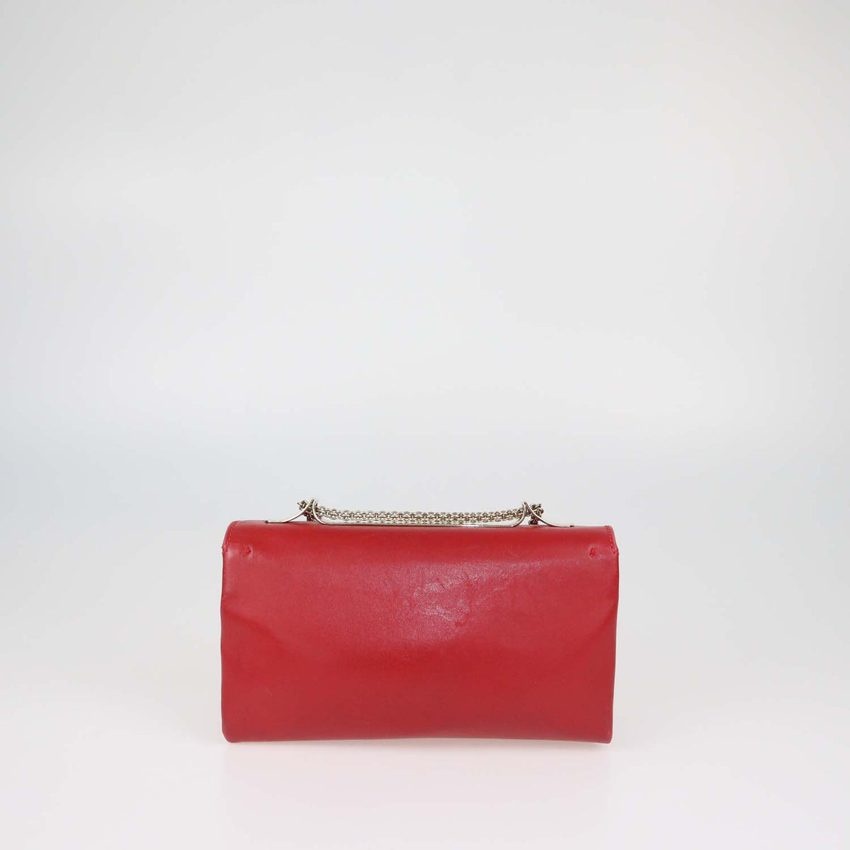 Valentino Red Leather Rockstud Va Va Voom Chain Clutch