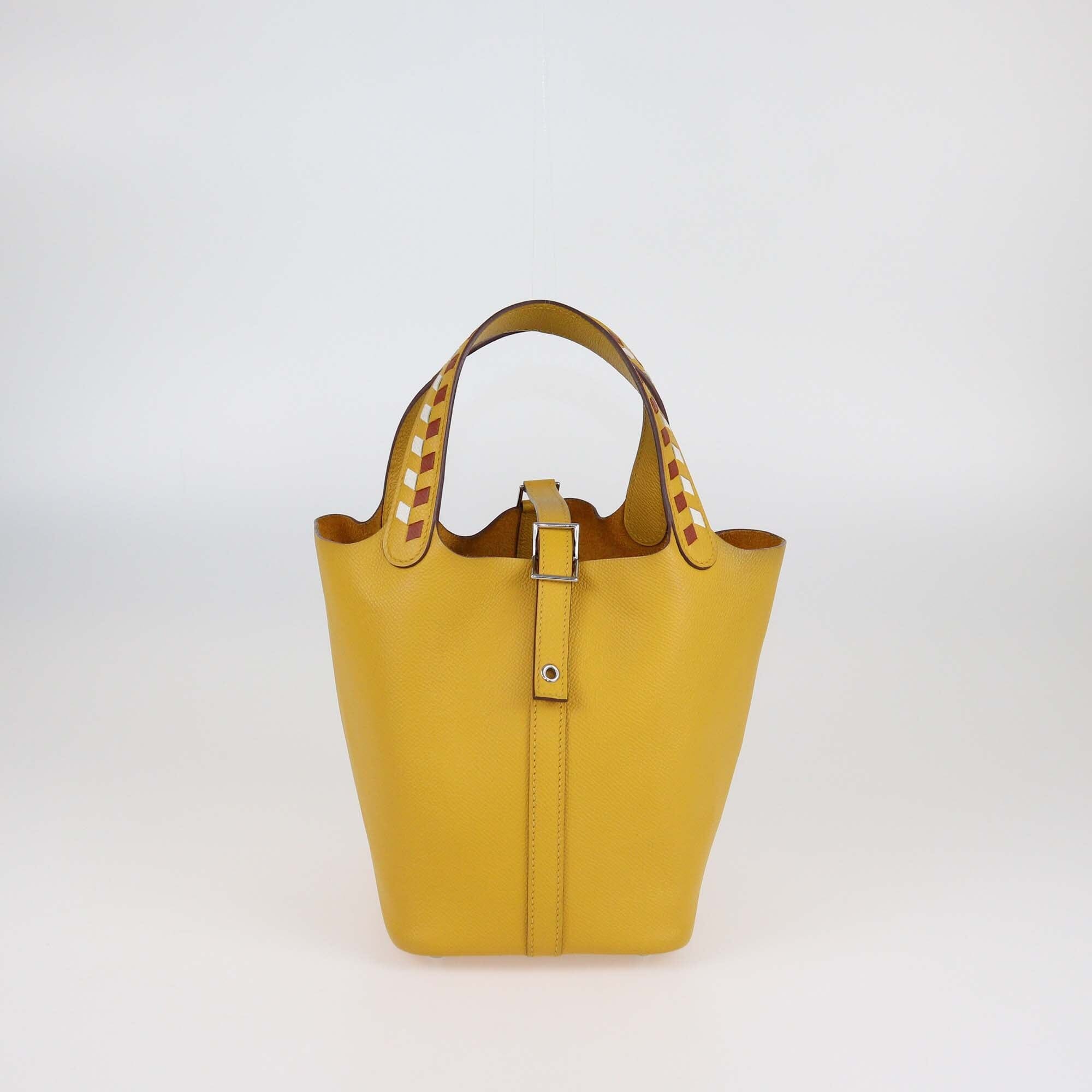 Hermes Jaune Ambre/Brique/Blanc Epsom Leather Picotin Lock Tressage 18 Bag Womens Hermes 