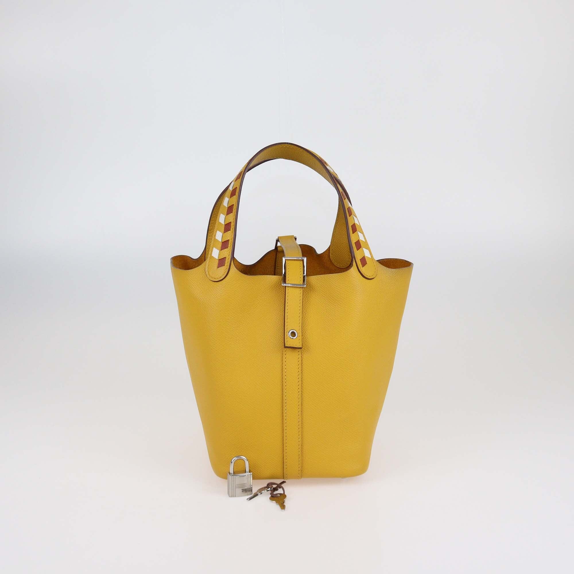 Hermes Jaune Ambre/Brique/Blanc Epsom Leather Picotin Lock Tressage 18 Bag Womens Hermes 