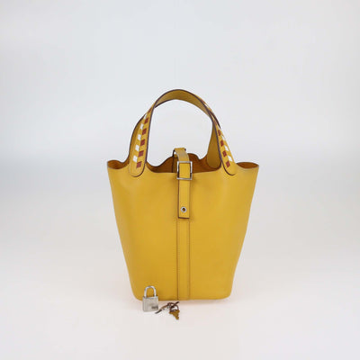 Hermes Jaune Ambre/Brique/Blanc Epsom Leather Picotin Lock Tressage 18 Bag Womens Hermes 