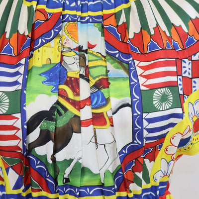 Dolce & Gabbana Multicolor Silk Carreto Print Pleated Midi Dress