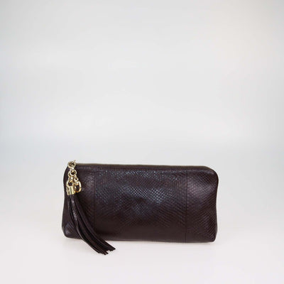 Gucci Brown Snake Leather Sienna Tassel Clutch