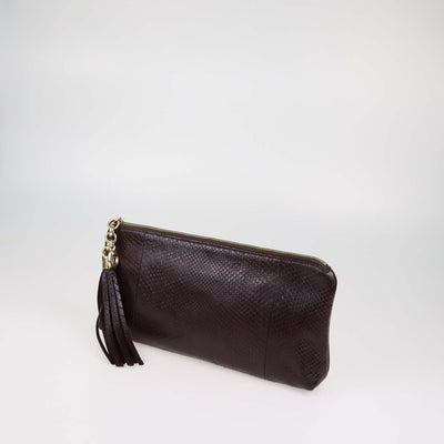 Gucci Brown Snake Leather Sienna Tassel Clutch