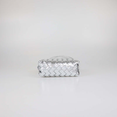 Bottega Veneta Silver Intreccio Leather Mini Loop Camera Bag