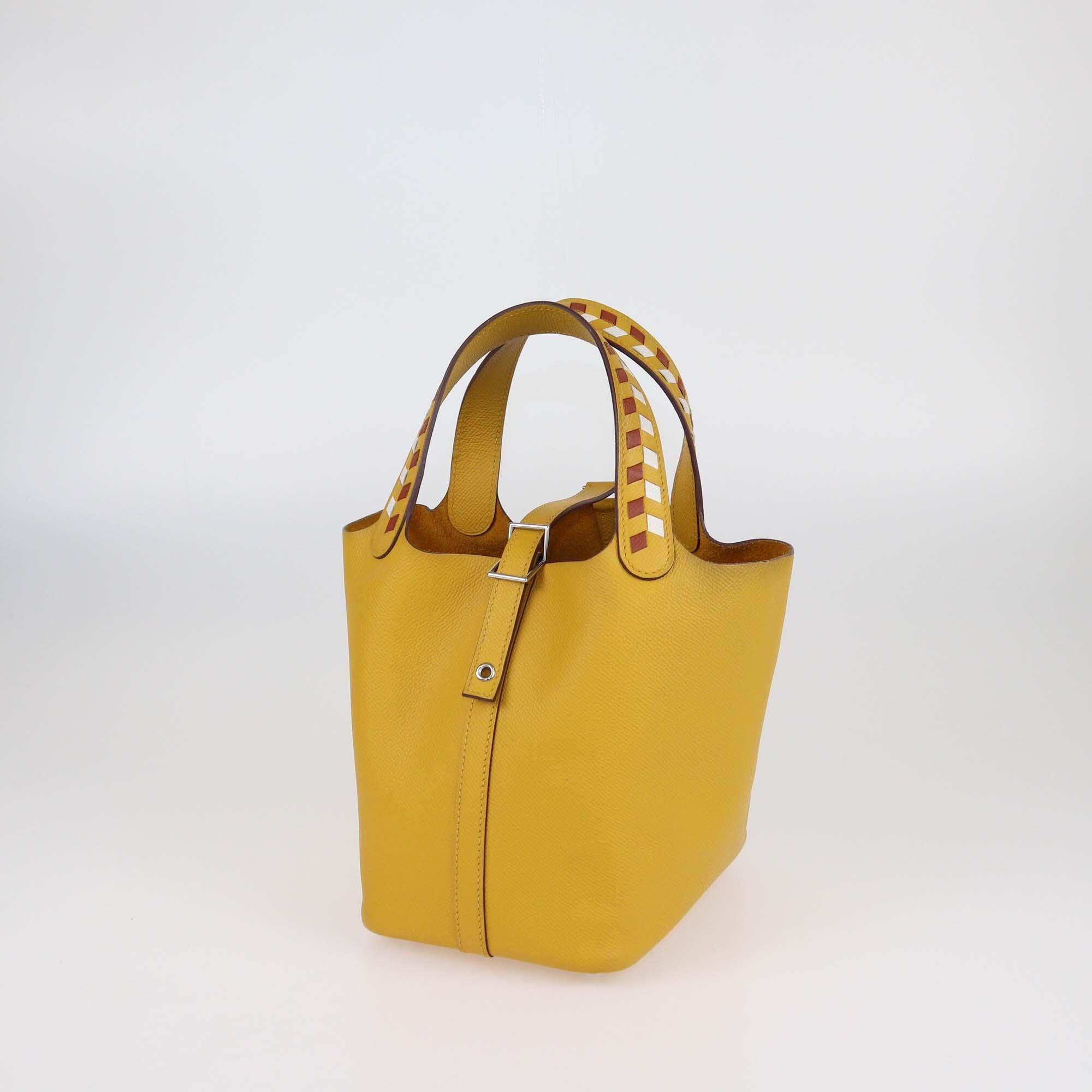 Hermes Jaune Ambre/Brique/Blanc Epsom Leather Picotin Lock Tressage 18 Bag Womens Hermes 