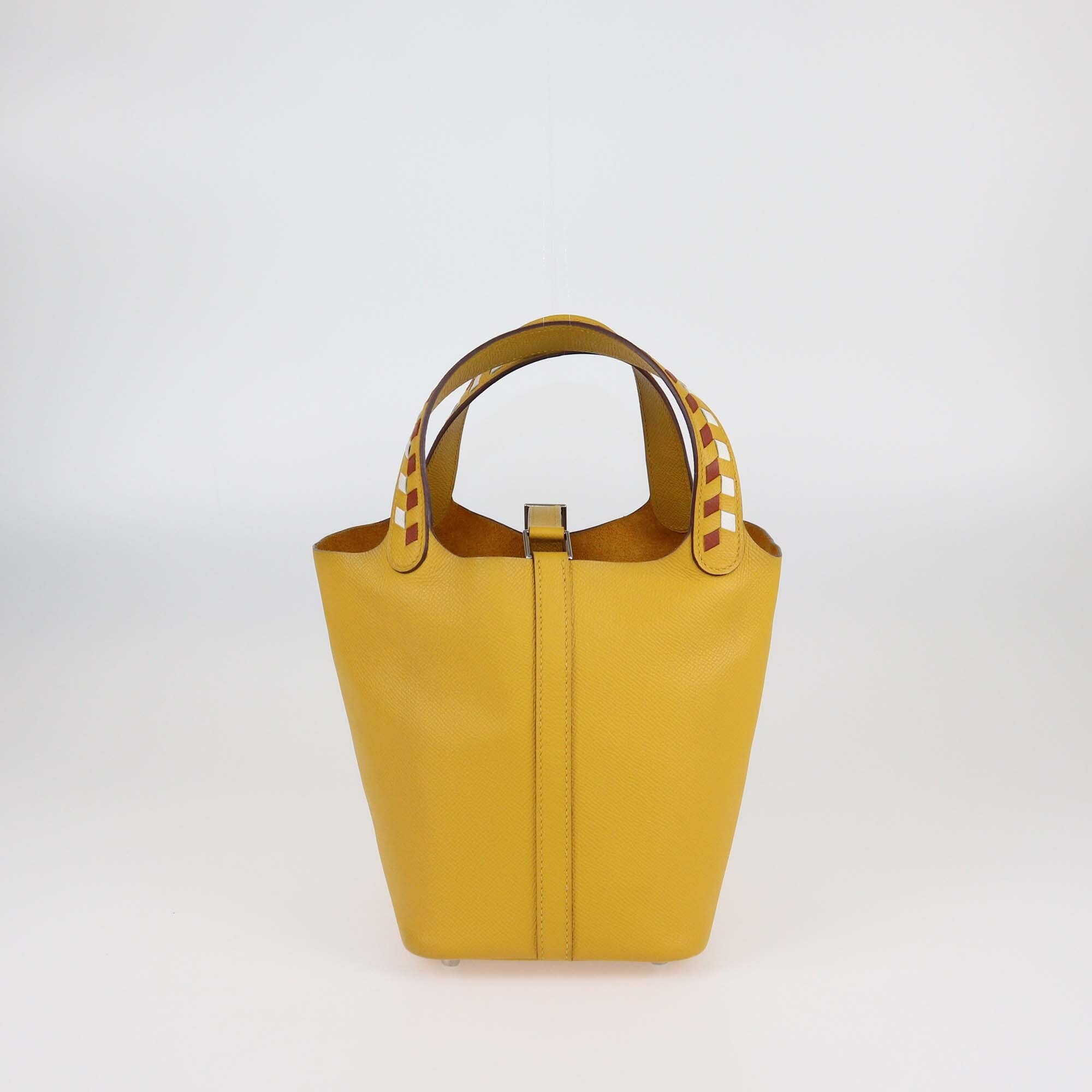 Hermes Jaune Ambre/Brique/Blanc Epsom Leather Picotin Lock Tressage 18 Bag Womens Hermes 