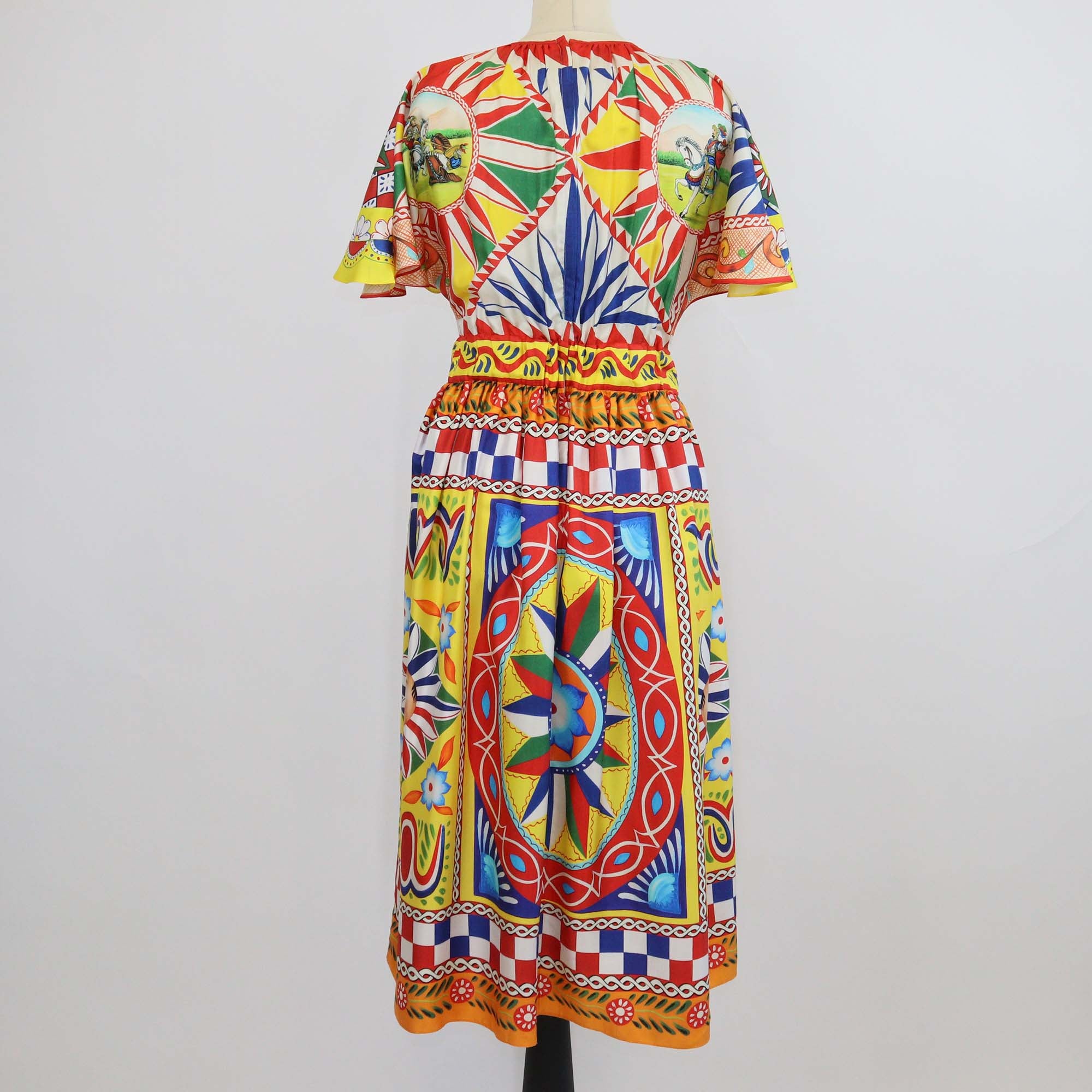 Dolce & Gabbana Multicolor Silk Carreto Print Pleated Midi Dress