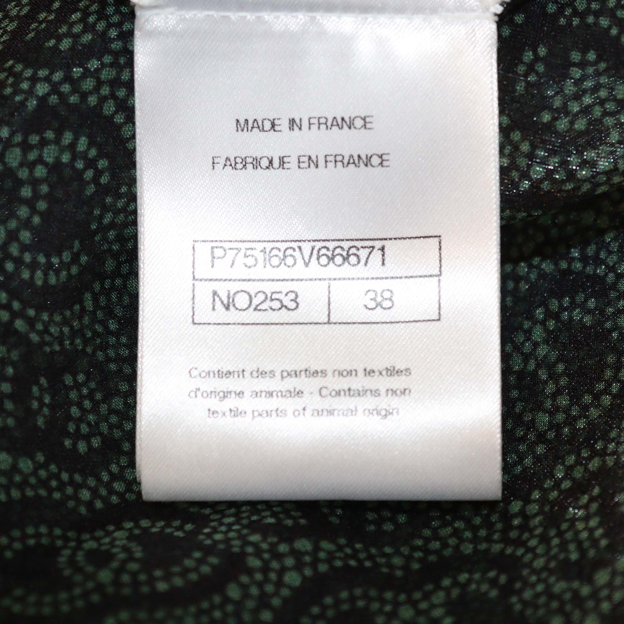 Chanel Green/Black Blend Silk CC Overall Button Organza Shirt